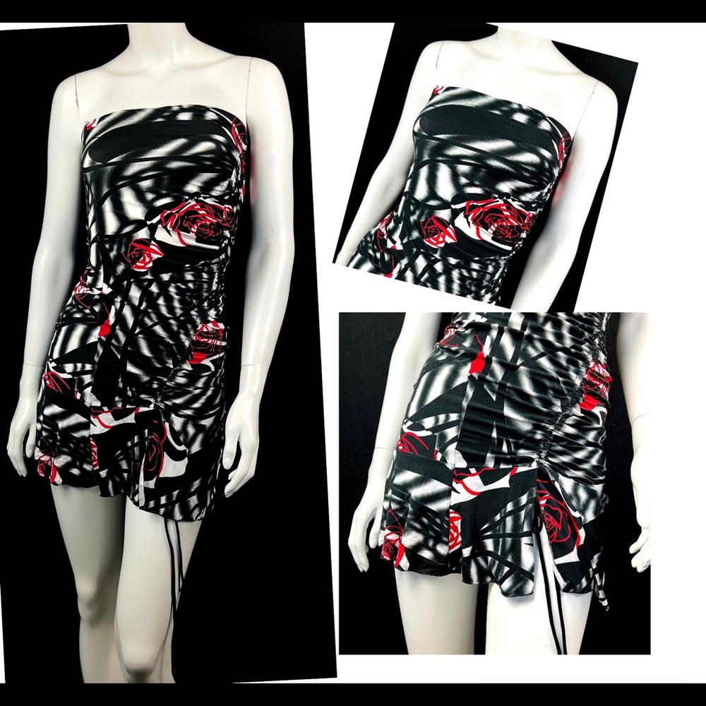 ❗️SOLD❗️Vintage 90s Y2K Ruched Tube Retro Curve Hugging VTG Ultra Mini Dress